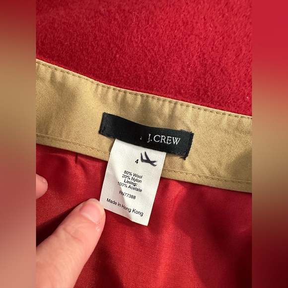 Vintage J.CREW A-Line Skirt Wool Blends Red Maroon Tan Piping Stitching Pockets - Picture 10 of 12